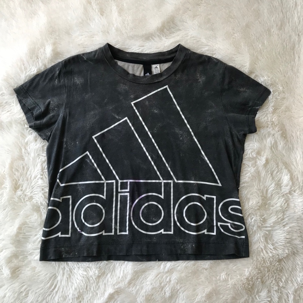 Adidas cropped logo ID tee shirt washed black S XL
